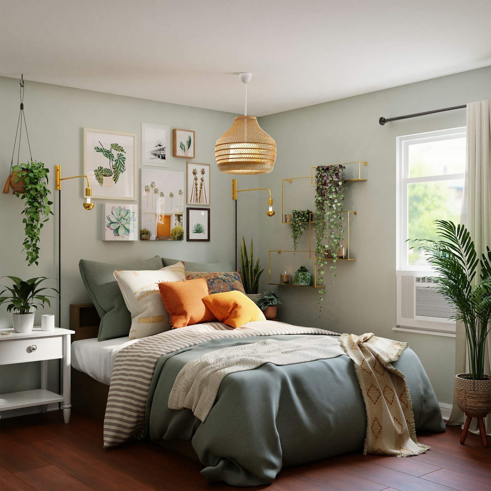 A calm bedroom with natural textures